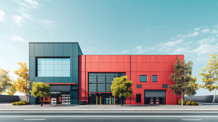 Obraz premium A modern urban illustration of a warehouse building, suitable for commercial use or industrial contexts.