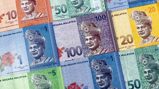 Malaysian ringgit colorful notes closeup