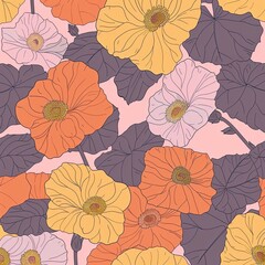 A Seamless Pattern of Orange, Yellow, and Pink Flowers