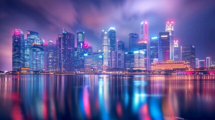 A photograph featuring Night Urban Skyline, Contemporary City Design, by NightElegance Architects, capturing the Elegance of Illumination, set under the Soft Night Lights, captured with a Canon EOS R5