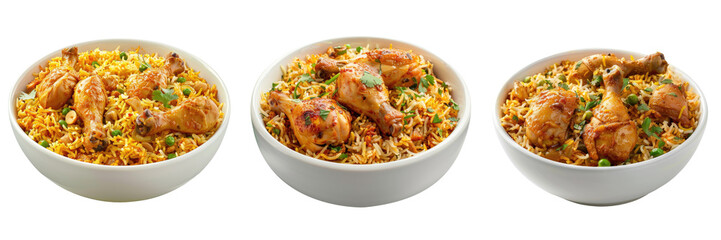 Dum chicken biryani, popular indian non vegetarian food, transparent background