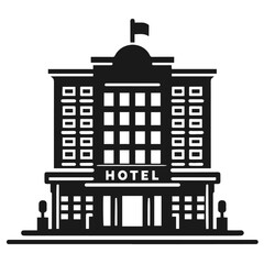Fototapeta premium Clean Black and white vector silhouette of a Hotel Building on white background