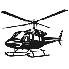Clean Black and white vector silhouette of a Helicopter on white background