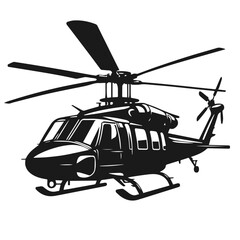 Clean Black and white vector silhouette of a Helicopter on white background
