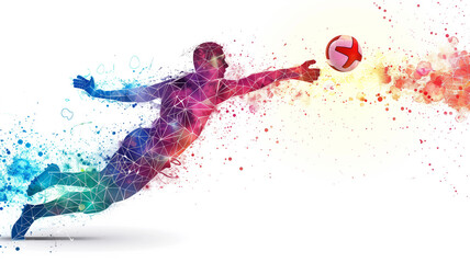 Fototapeta premium Abstract Watercolor Illustration of a Goalkeeper Making a Save During a Soccer Match