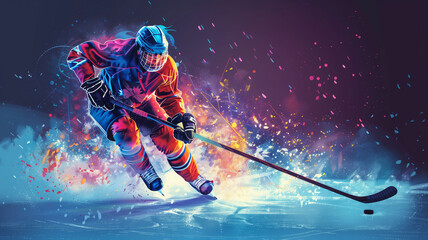 A Hockey Player's Dynamic Sprint Across the Frozen Surface