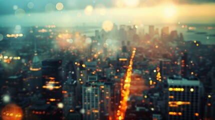 Obraz premium Urban cityscape background with architectural elements and city lights, taken using a DSLR camera with a telephoto lens, under the warm glow of city streetlights, providing a sophisticated and atmosph