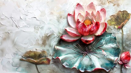 Textured Lotus Flower Art on light Background. Holistic Health and Wellness