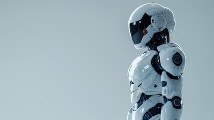 Fototapeta premium robot standing on a plain white background with copy space for text 