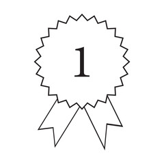 Badge with ribbons icon with number one. Vector illustration isolated on white background. EPS 10.