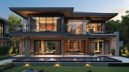 Fototapeta premium modern 2 story house with floor plan , complete set of plan.