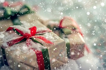 Fototapeta premium Christmas presents wrapped in snow.