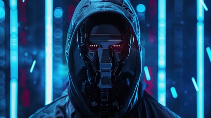 Naklejka premium A close-up of a skilled robot hacker: showcasing advanced techniques in cyber-crime, reminding us all to strengthen our online security