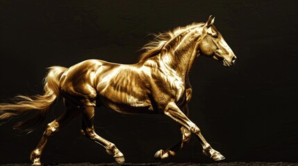 Fototapeta premium gold horse statue on black background