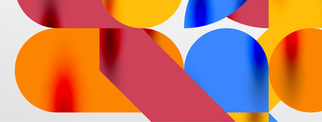 Mosaic geometric elements. Colorful circles, round geometric shapes and lines with shadow 3d effects. Simple forms abstract background for wallpaper, banner, template or landing