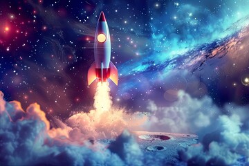 Rocket Launch in a Starry Sky.