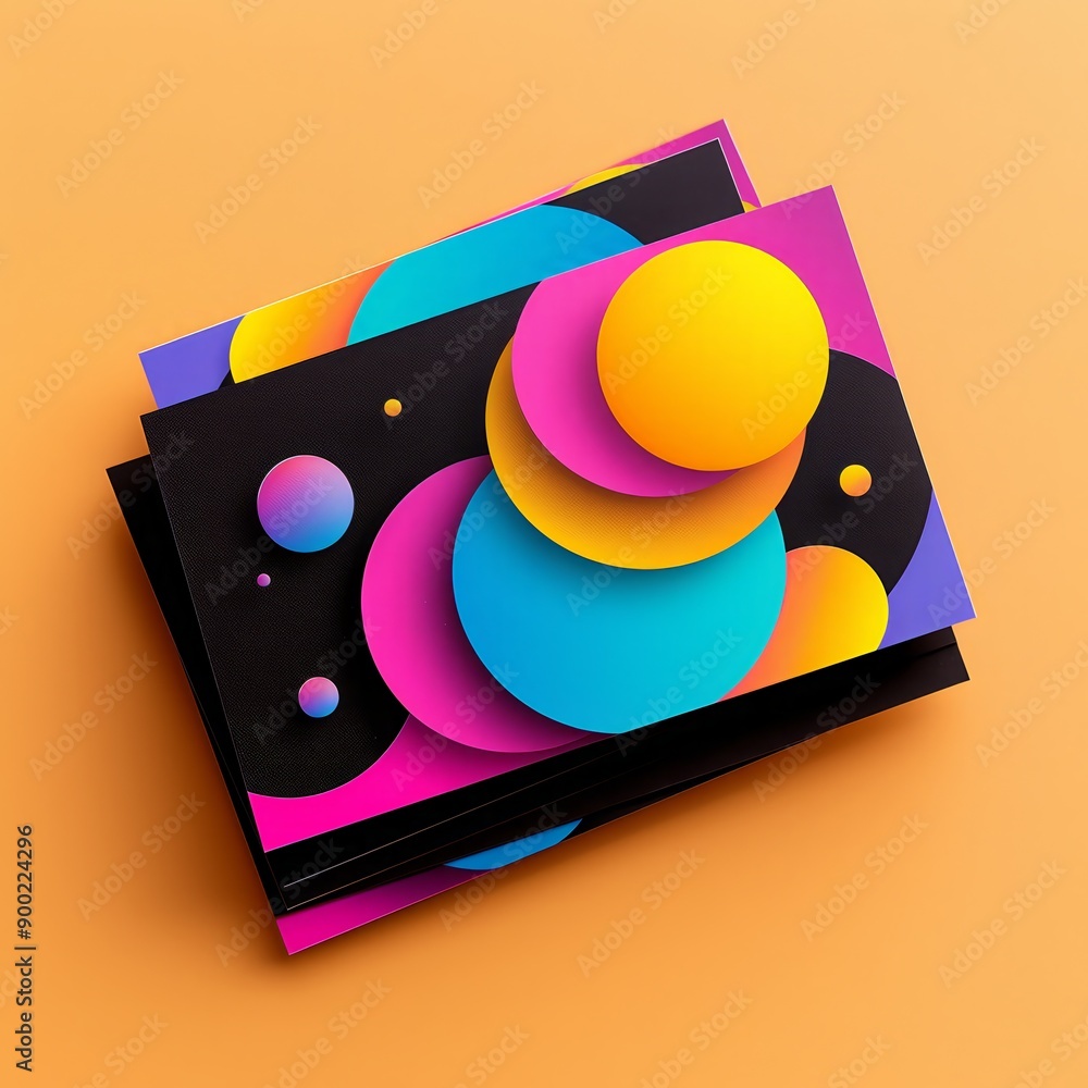 Poster abstract colorful shapes stacked on a vibrant background, featuring circles and geometric patterns i