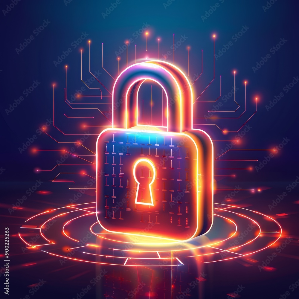 Aufkleber glowing digital padlock symbolizing cybersecurity and data protection in a futuristic network enviro