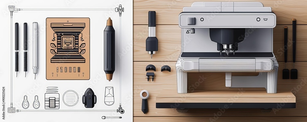 Poster simple outline of equipment with clean lines and minimal details, front view, emphasizing straightfo