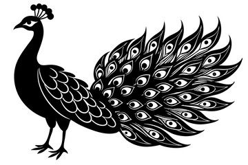 Peacock silhouette isolated on a white background. Vector illustration