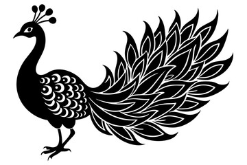 Peacock silhouette isolated on a white background. Vector illustration