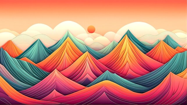 Illustration of an abstract mountain range pattern, gradient color scheme. Mandola Art Style. Background. 9