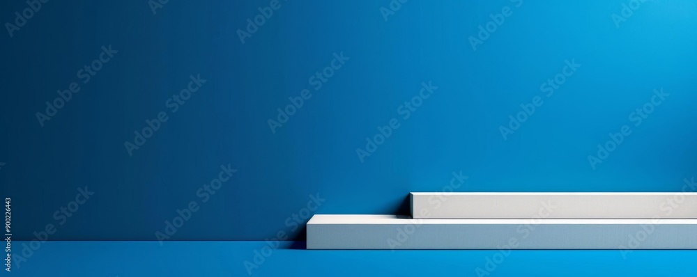 Poster clean and simple composition with blue and azure hues, side view, emphasizing elegant minimalism, di