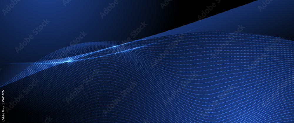 Leinwandbilder Vector abstract dynamic, wave - flow mesh particles pattern and dot on dark blue background. Illustration design futuristic, network technology background. Modern digital datum and science concept