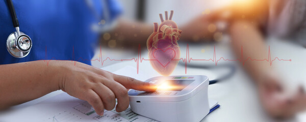 Doctor measuring patient's blood pressure and heartbeat For effective accurate health assessment, detailed health monitoring