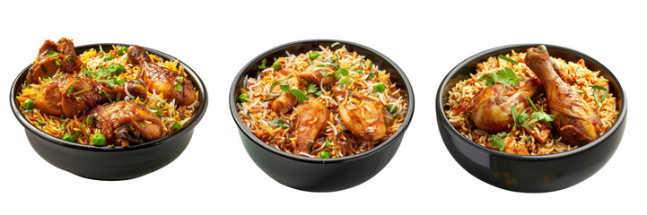Dum chicken biryani, popular indian non vegetarian food, transparent background