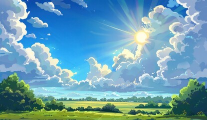 Obraz premium Sunny Day Landscape Illustration