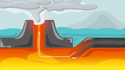 Naklejka premium Illustration of erupting vulcano in the ocean
