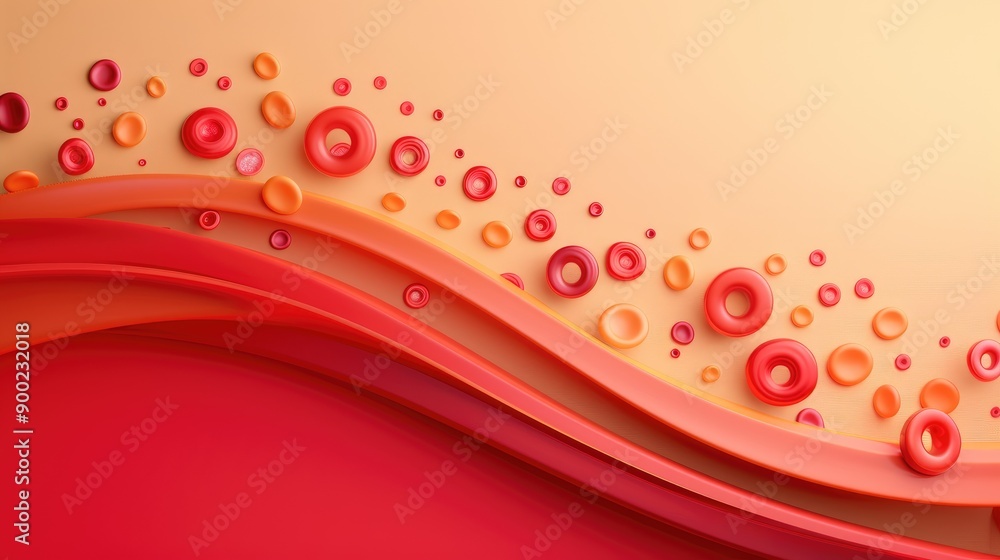 Poster vibrant flow of circles, a dynamic composition of flowing waves and colorful circular shapes against