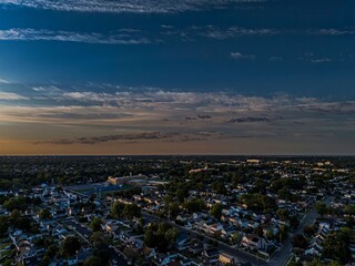 Aerial view of the Valley Stream village at sunset in Long Island, New York, United States