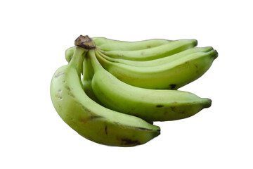 Delicious green bananas in a bunch on a white background