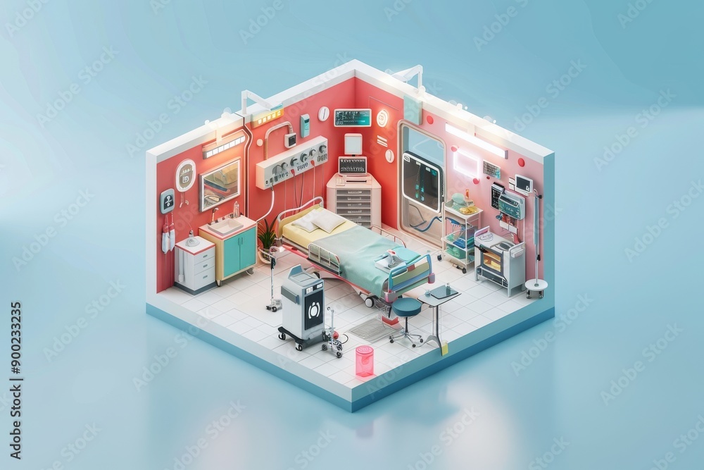 Poster futuristic room with digital interfaces and robotic elements symbolizing advanced technology and sma