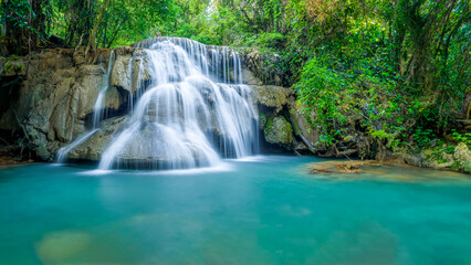 Beauty in nature, amazing waterfall in tropical forest of national park, Thailand