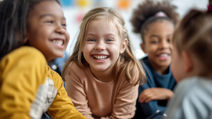 Obraz premium A group of young girls are smiling and laughing together