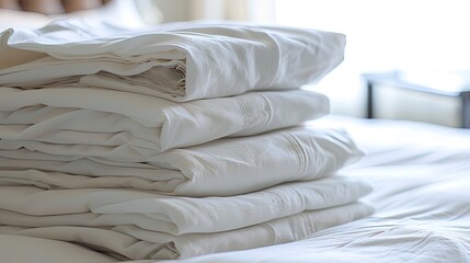 Clean laundry sheets, stacked. Generative AI