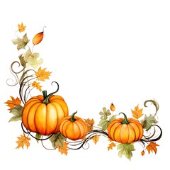 Naklejka premium Halloween pumpkin frame watercolor illustration, halloween clipart