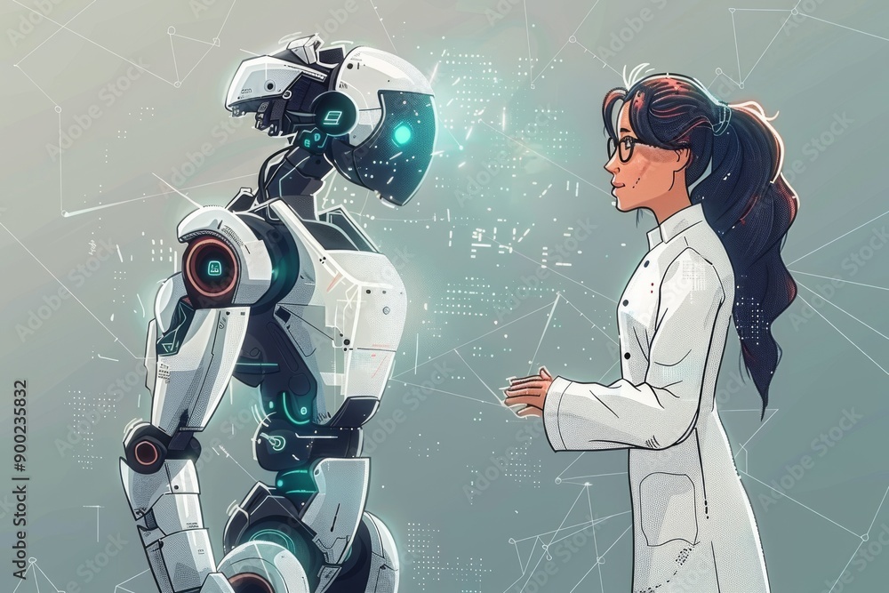 Aufkleber robot doctor interacting with a patient symbolizing the integration of robotics and medical technolo
