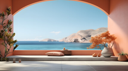Fototapeta premium Zen space, Yoga retreat theme interior space in minimalist style, 3d illustration