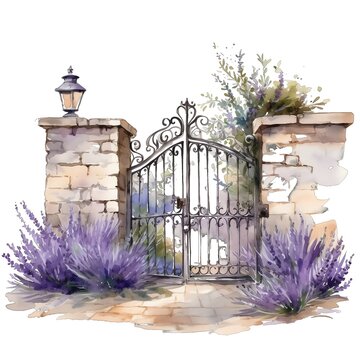 recommend clip art: Lavender gate watercolor illustration, lavender clipart