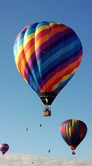 Obraz premium A colorful hot air balloon festival against a clear blue sky, capturing the joy and adventure of friendships.
