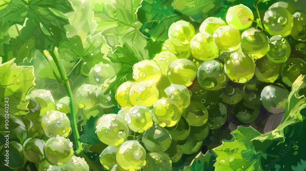 Wall mural Green grapes juicy fresh. Generative AI