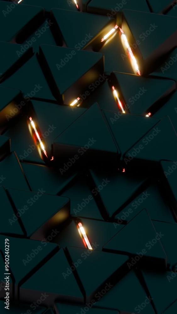 Poster Abstract Dark Geometric Blocks with Red and Yellow Light Accents..