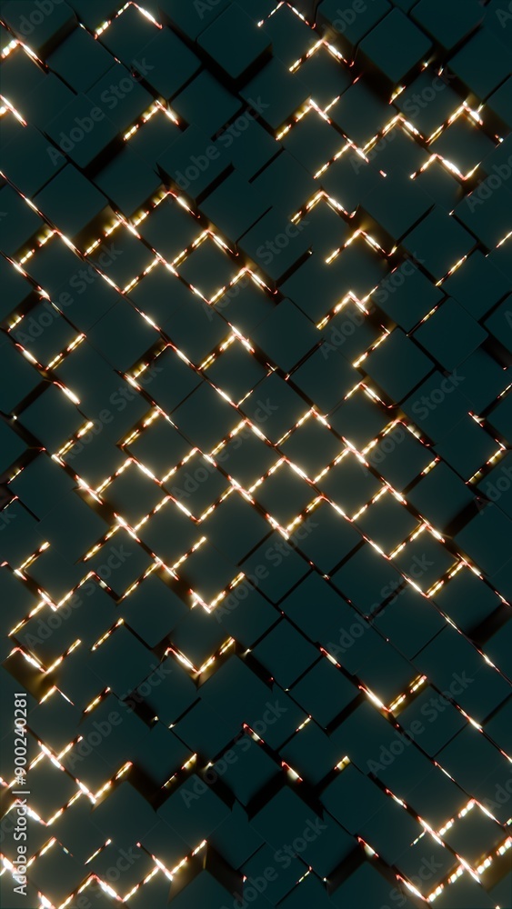 Aufkleber Abstract Pattern of Glowing Geometric Tiles with Light Effects..
