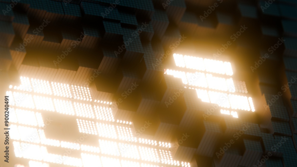 Aufkleber Abstract 3D Tiles with Glowing Lights in a Dark Environment..