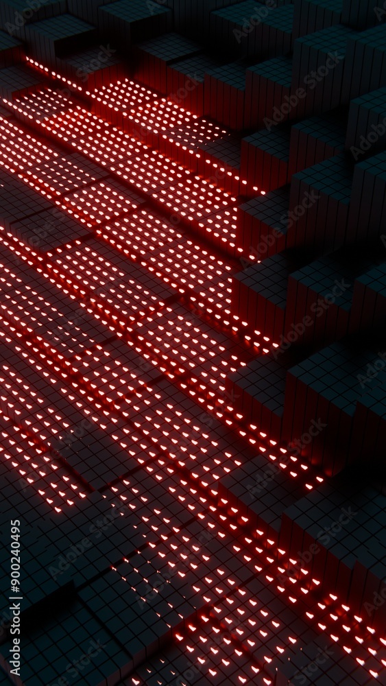 Aufkleber Abstract 3D Tiles with Glowing Lights in a Dark Environment..