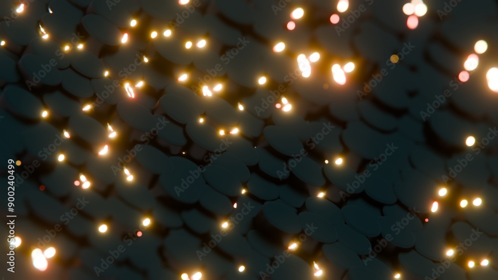 Aufkleber Abstract 3D Tiles with Glowing Lights in a Dark Environment..